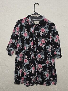 Men's Black Floral Short Sleeve Shirt with Pink Flowers Free Planet 3x